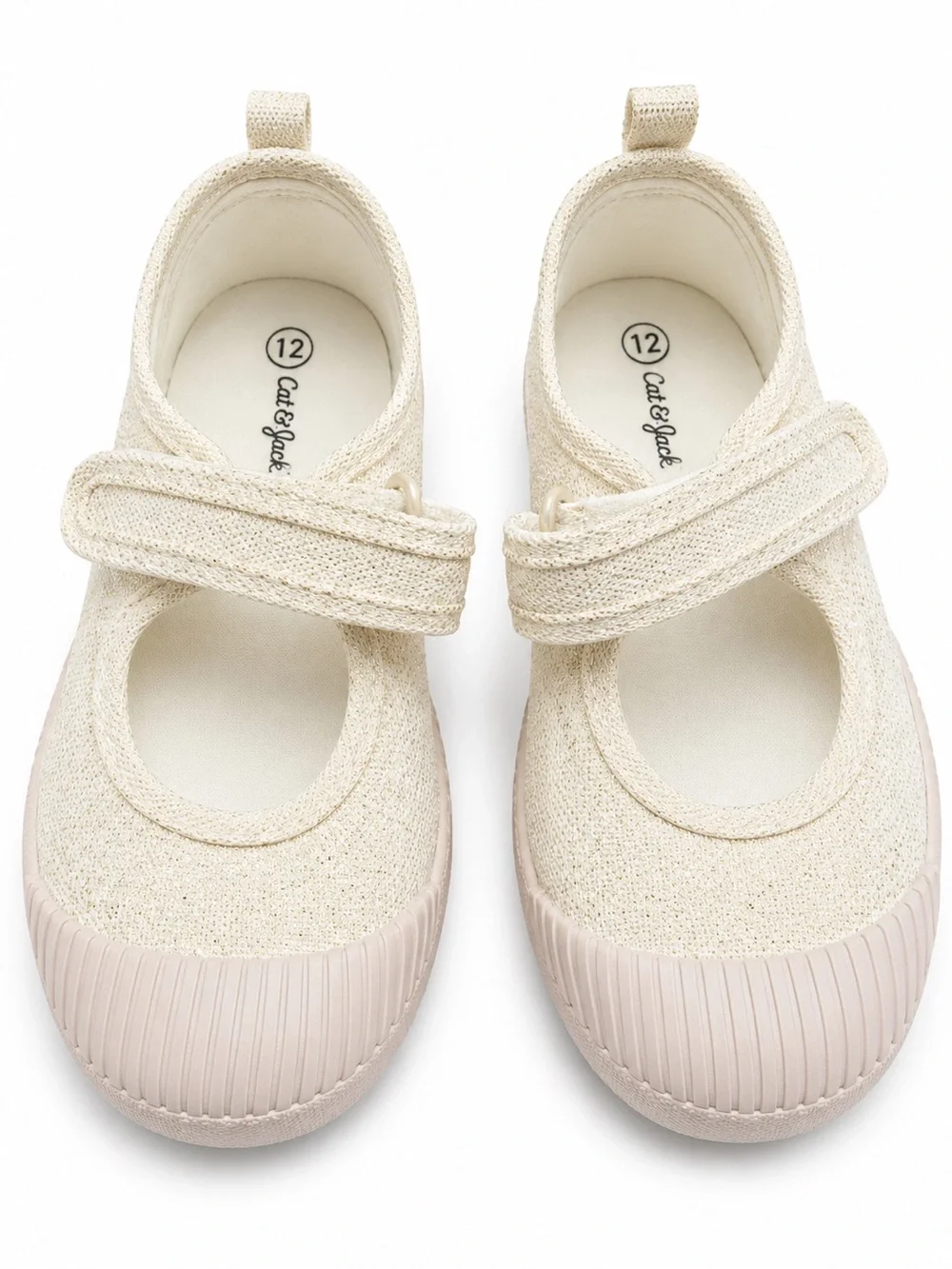 Cat & Jack Toddler Glitter Mary Jane Flats in an ivory/champagne shimmer finish.